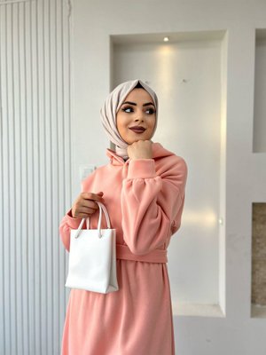 Kapüşonlu Swet İplik Elbise