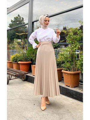 Piliseli Kloş Kalıp,(s M L Xl Beden Aralığında),taş Rengi Skuba Krep Etek Piliseli Kloş Kalıp,(s M L Xl Beden Aralığında),taş Rengi Skuba Krep Etek