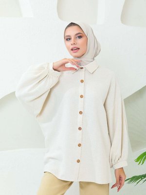 Balon Kol Şanel Gömlek Bej Balon Kol Şanel Gömlek Bej