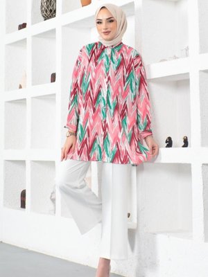 Desenli Gömlek Fuşya