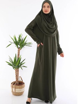 Tek Parça Namaz Elbisesi Haki Tek Parça Namaz Elbisesi Haki