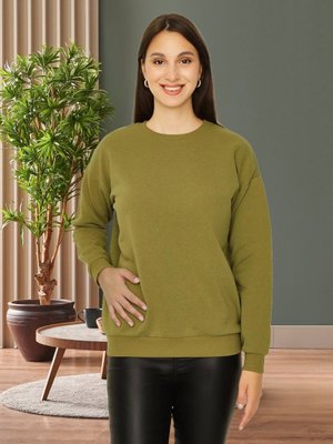 Haki Şardonlu Basic Örme Sweatshirt Haki Şardonlu Basic Örme Sweatshirt