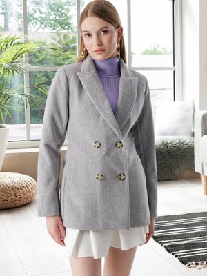 Açık Gri Kruvaze Yaka Balıksırtı Kısa Kaşe Kaban Açık Gri Kruvaze Yaka Balıksırtı Kısa Kaşe Kaban