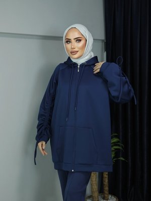 Scuba Kapüşonlu Kol Üstü Büzgü Detaylı Fermuarlı Kanguru Cepli Hırka Scuba Kapüşonlu Kol Üstü Büzgü Detaylı Fermuarlı Kanguru Cepli Hırka