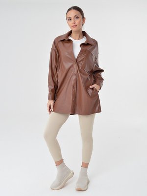 Kahverengi Deri Görünümlü Ceket