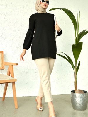 Kolları Fırfırlı Tunik Siyah