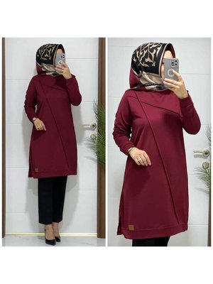 K Bordo Çapraz Çimalı Buyuk Beden Ikı Iplık Tunık Yeni Sezon