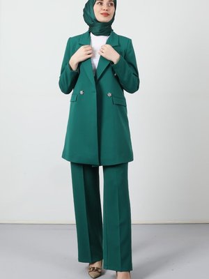 Taş Düğmeli Takım Zümrüt