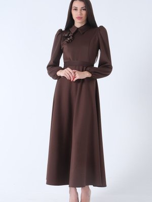 Kahve Kemer Bağlamalı Kloş Elbise Kahve Kemer Bağlamalı Kloş Elbise