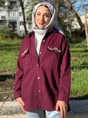 Mürdüm Cepleri Dalga Taşlı Gabardin Ceket