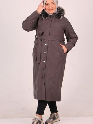 Antrasit Büyük Beden Çıtçıtlı Kaşe Kaban