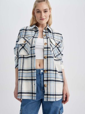 Oversize Fit Gömlek Yaka Flanel Uzun Kollu Tunik