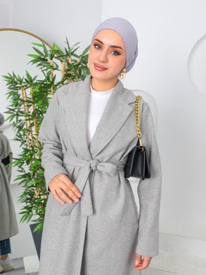 Gri V Yaka Kaşe Kaban