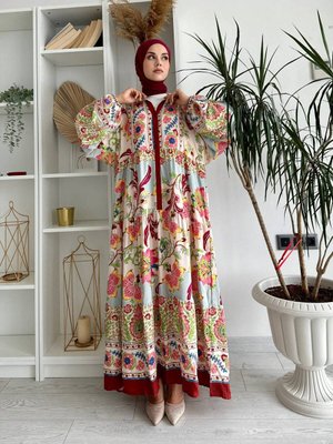 Katleya Desen Elbise Bordo Katleya Desen Elbise Bordo