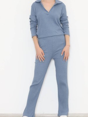 Polo Yaka Fitilli Takım İndigo