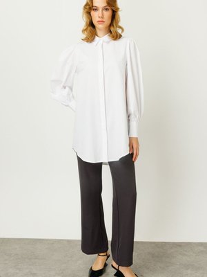 Balon Kollu Basıc Gömlek Beyaz