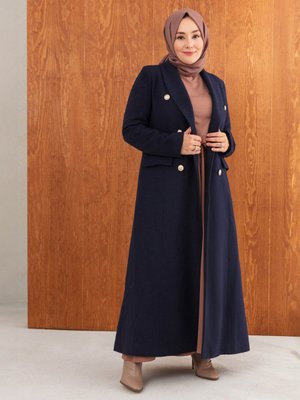 Lacivert Düğme Detaylı Kaşe Kaban Lacivert Düğme Detaylı Kaşe Kaban