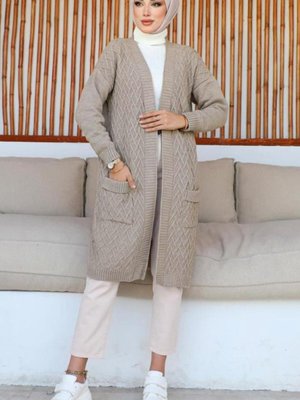 Kadın Vizon Uzun Triko Hırka T