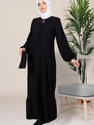 Sinem Şerit Dantel Süslemeli Siyah Ferace