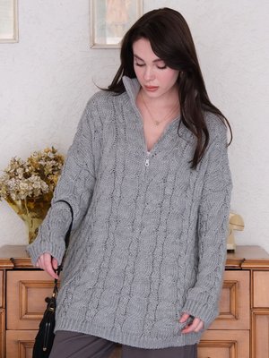 Gri Fermuarlı Kazak