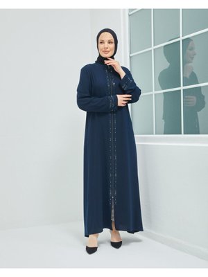 Taşlı Model Krep Kumaş Lacivert Ferace