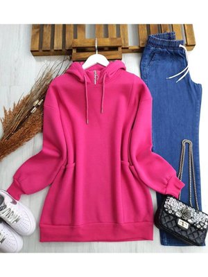 Torba Cep Yaka Fermuarlı Üç İplik Sweat