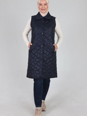 Lacivert Büyük Beden Kapitone Yelek