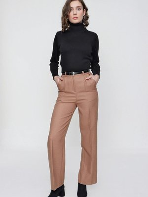 Camel Palazzo Yün Efekt Pantolon
