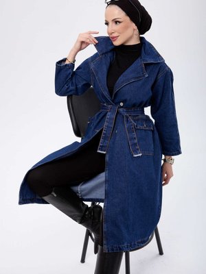 Kot Rengı Kemerli Yanları Cepli Kot Trençkot