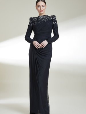 Yeni Kenzel Kadın Boğazı Taş İşleme Detaylı Abiye Elbise