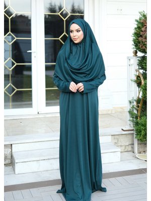 Tek Parça Kolay Kullanımlı Kendiliğinden Başörtülü Namaz Elbisesi