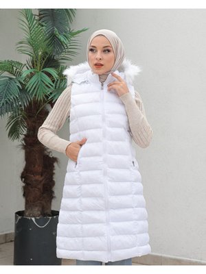 Beyaz Uzun Şişme Yelek