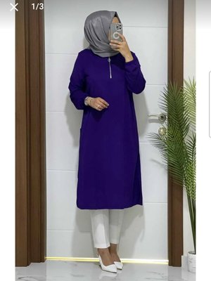 Süper İki İplik Fermuarlı Cepli Tunik