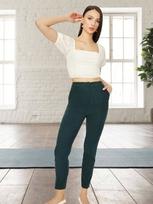 Yeşil Süet Cigarette Pantolon Yeşil Süet Cigarette Pantolon