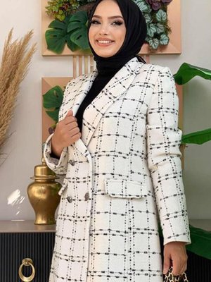 Bej (taş) Kruvaze Yaka Düğmeli Kaşe Ceket