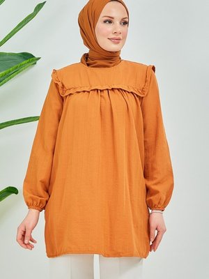 Önü Fırfır Detay Kolları Lastikli Tunik Taba Önü Fırfır Detay Kolları Lastikli Tunik Taba