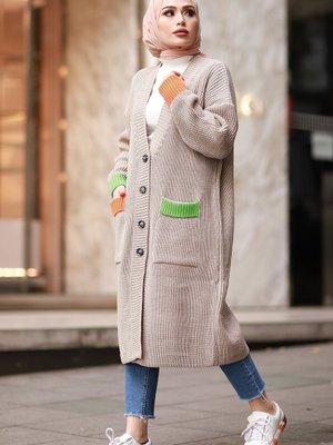 Düğmeli Salaş Hırka Vizon