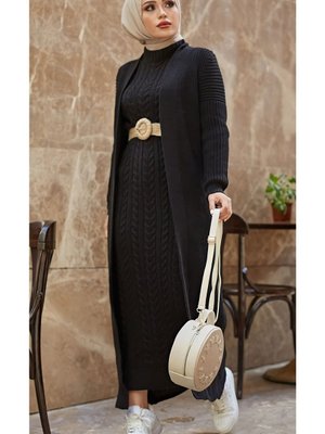 Kalın Kumaş Hırka Ve Elbise İkili Triko Takım
