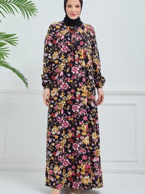 Bahar Desen Bağcıklı Elbise