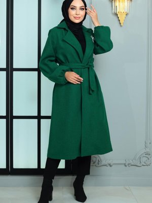 Broş Detaylı Kaşe Kaban Zümrüt Broş Detaylı Kaşe Kaban Zümrüt