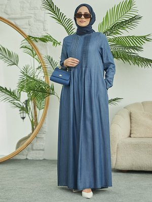 Koyu Mavi Denim Elbise