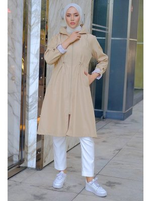 Bej Çizgi Detaylı Trençkot Bej Çizgi Detaylı Trençkot