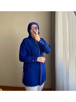 Lacivert Gömlek Tunik Taşlı