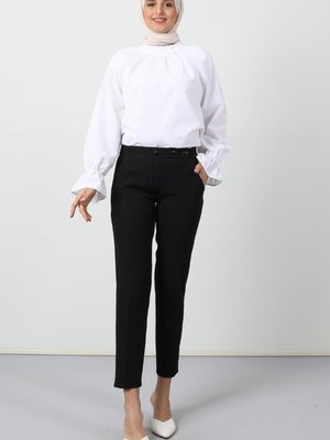 Beli Düğmeli Pantolon Siyah Beli Düğmeli Pantolon Siyah