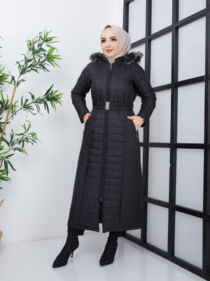 Çift Desenli Uzun Kapitone Mont Çift Desenli Uzun Kapitone Mont