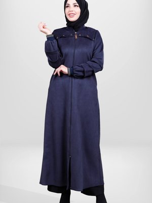 Lacivert Scuba Süet Avize Kışlık Ferace