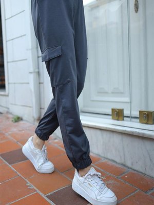 Bel Lastikli Kargo Cepli Pantolon Füme