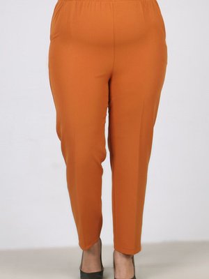 Koyu Taba Büyük Beden Beli Lastikli Boru Paça Pantolon