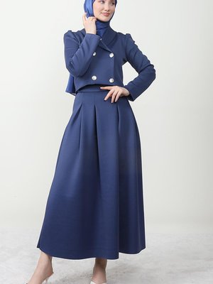 Crop Ceketli Skuba Takım İndigo