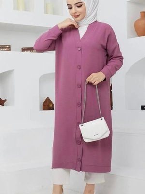 Boydan Düğmeli Uzun Hırka